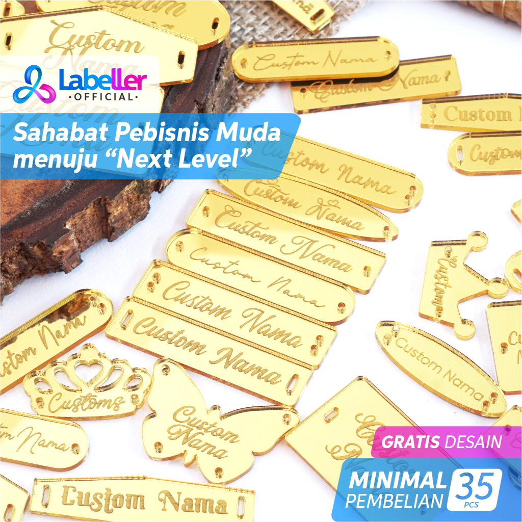 Label Akrilik Emas GOLD | Label Hijab | Label Jilbab | Label Gamis | Labes Baju | Label Tas