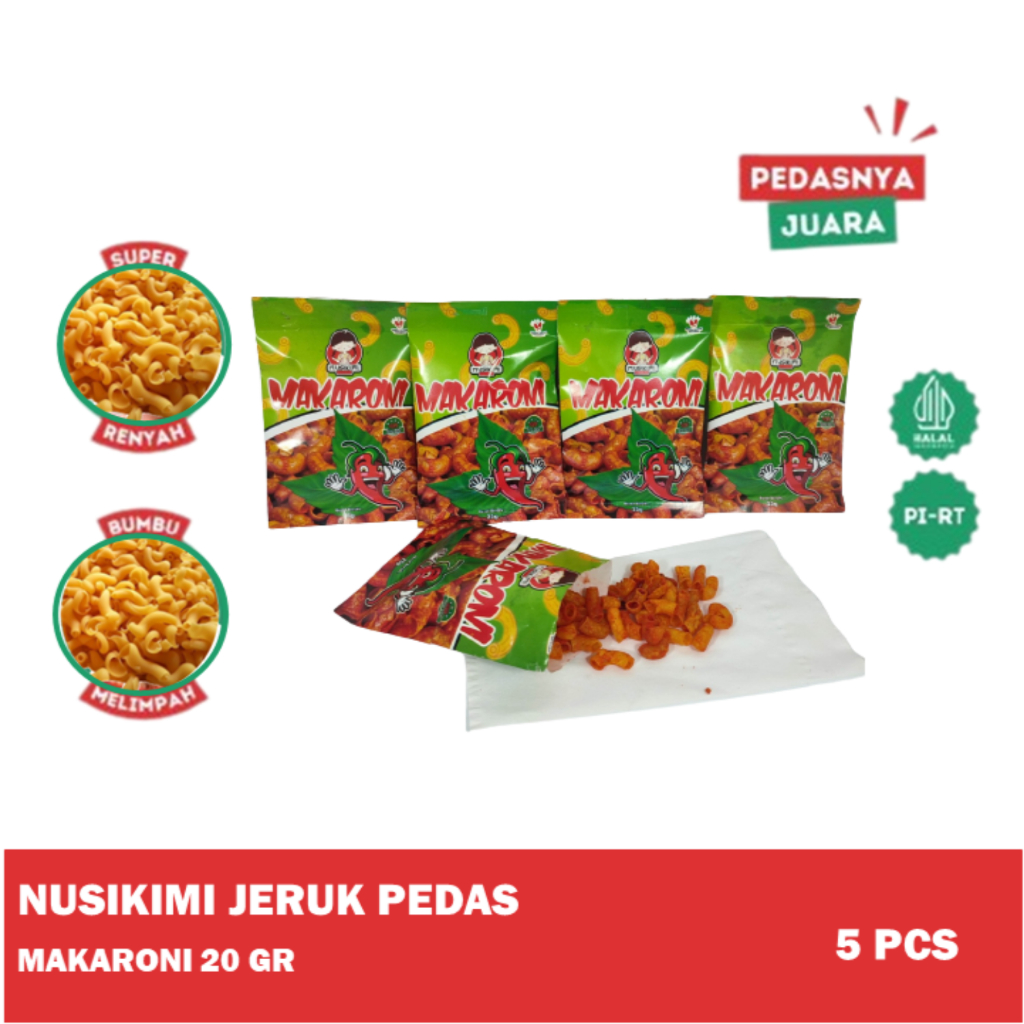 

Makaroni Jajanan Jadul Viral Rasa Pedas Jeruk ukuran 20 gram kemasan 5pcs - NUSIKIMI