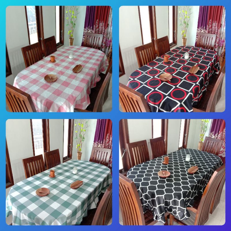 ✅✅ Taplak Meja Makan Oval 4 & 6 Kursi Kain Mewah Murah Motif Kotak Aesthetic