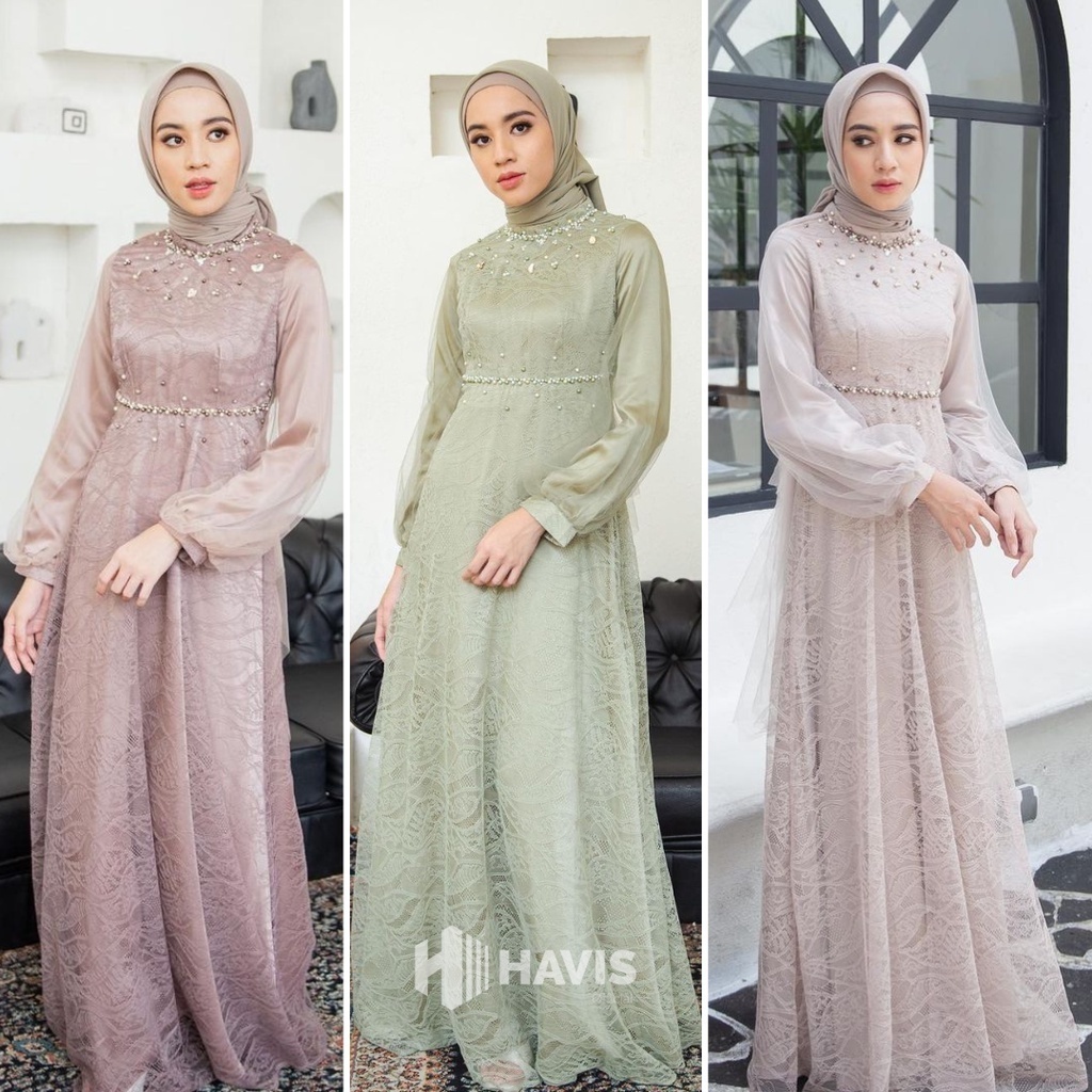 New Product Ada Jumbo Xxl / Nadine Dress Brokat Brukat Kombinasi Tille Mutiara Mewah Gamis Maxy Baju
