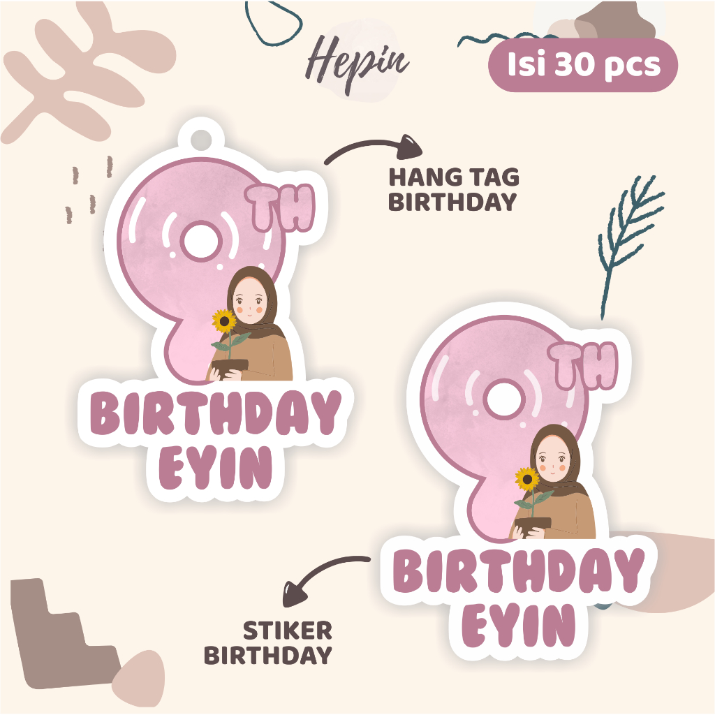 

(30pcs) Hang tag & stiker ulang tahun tema HIJAB lucu/diecut /label tag ulang tahun murah/hang tag ulang tahun/tag souvenir ulang tahun/stiker nama ualang tahun/diecut stiker&t ag