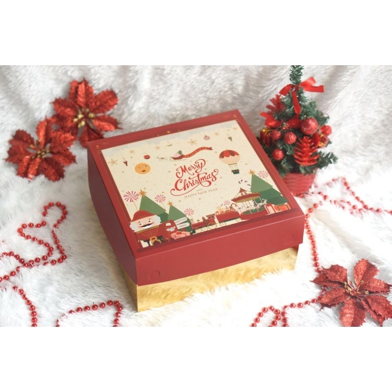 

Kotak dus kado tema christmas london design natal uk 25 bahan ivory