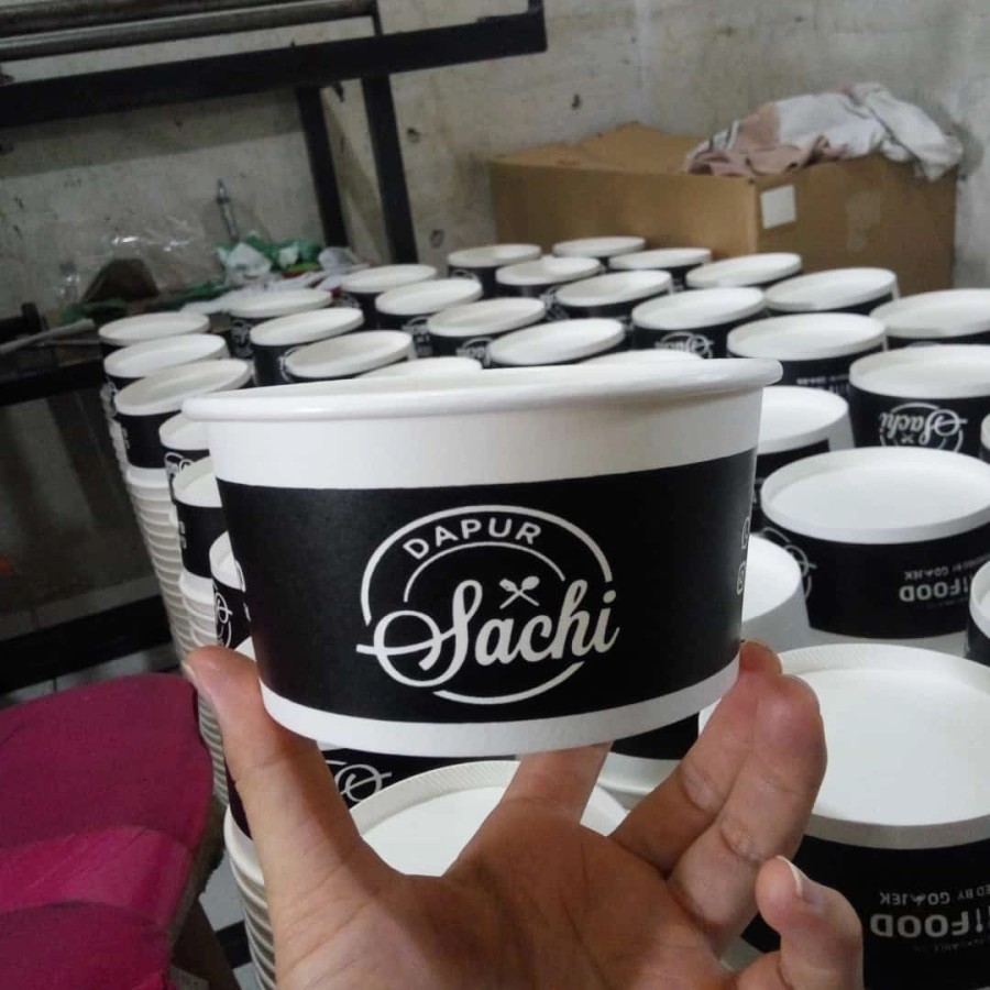 sablon paper bowl 650 ml rice bowl desain anda plus tutup