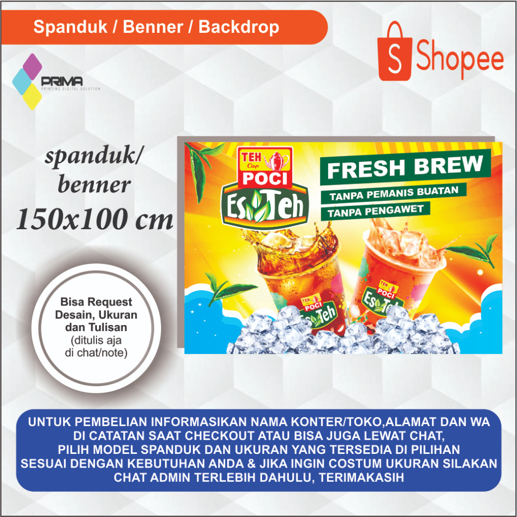 Spanduk Banner Es Teh Poci Fresh,Size 150x100 Cm