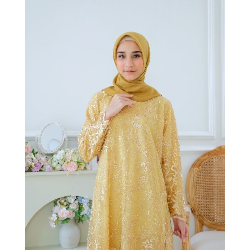 Gamis kombinasi tutu bahan tile lapis puring higet muslim wanita dewasa nyaman adem