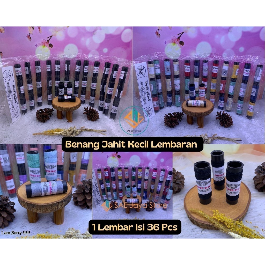 (36 PCS) SAE - BENANG JAHIT KECIL LEMBARAN ISI 36 PCS WARNA HITAM PUTIH DAN CAMPUR WARNA / BENANG JA