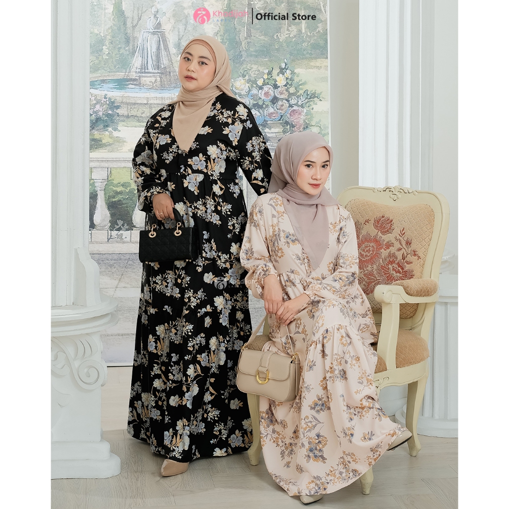 Khadijahlabel Gamis Motif Bunga Terbaru Dress Wanita Muslim Muslimah Cantik Kekinian Amanda-3