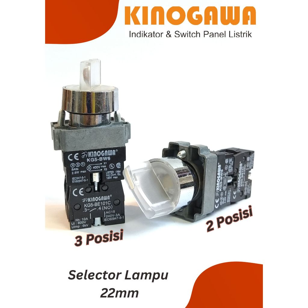 KINOGAWA Selector Switch Lampu 22mm PUTIH Saklar Putar Selector Ohm Saklar Panel Mesin Otomatis Sakl