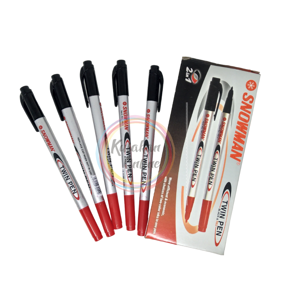 

Spidol Snowman Twin Pen ( Spidol 2 in 1 ) Hitam & Merah - 1 Pak isi 12 pcs