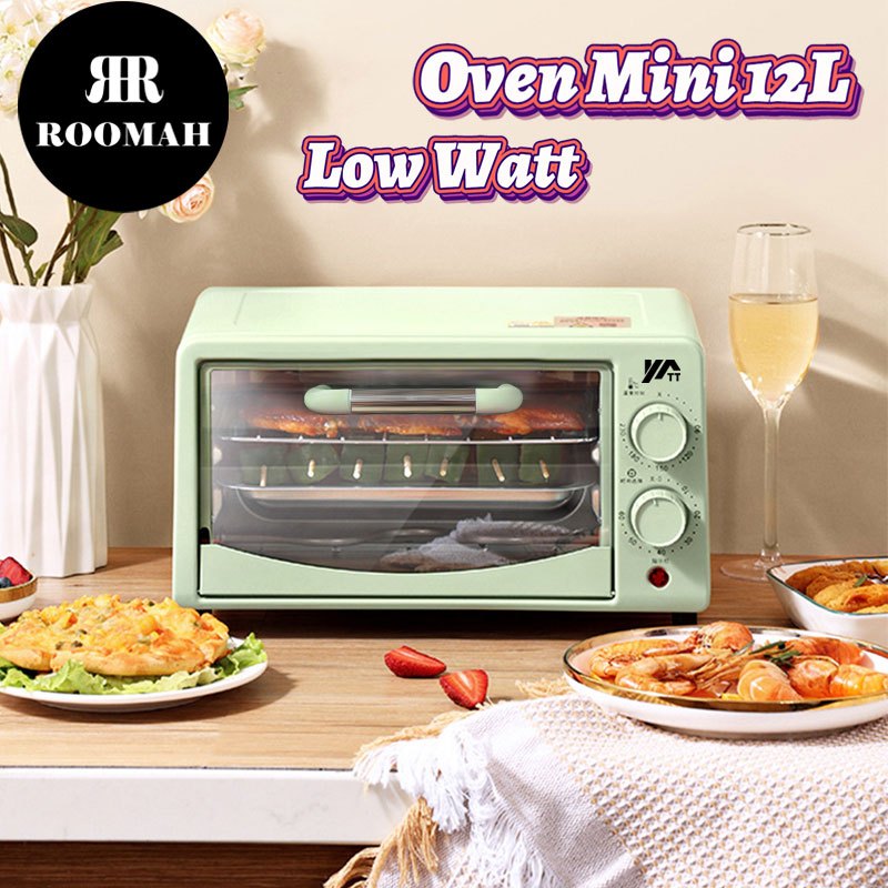ROOMAH Oven Listrik Panggangan Elektrik Mini 800 Low Watt 12L Multifungsi Microwave Penghangat Makanan Daging Kue BBQ Garansi 1 Tahun