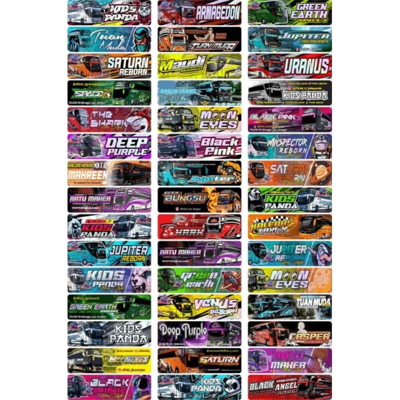 

STIKER LOGO BUS BASURI 1 LEMBAR ISI 45 KOTAK/STIKER BUS KIDPANDA
