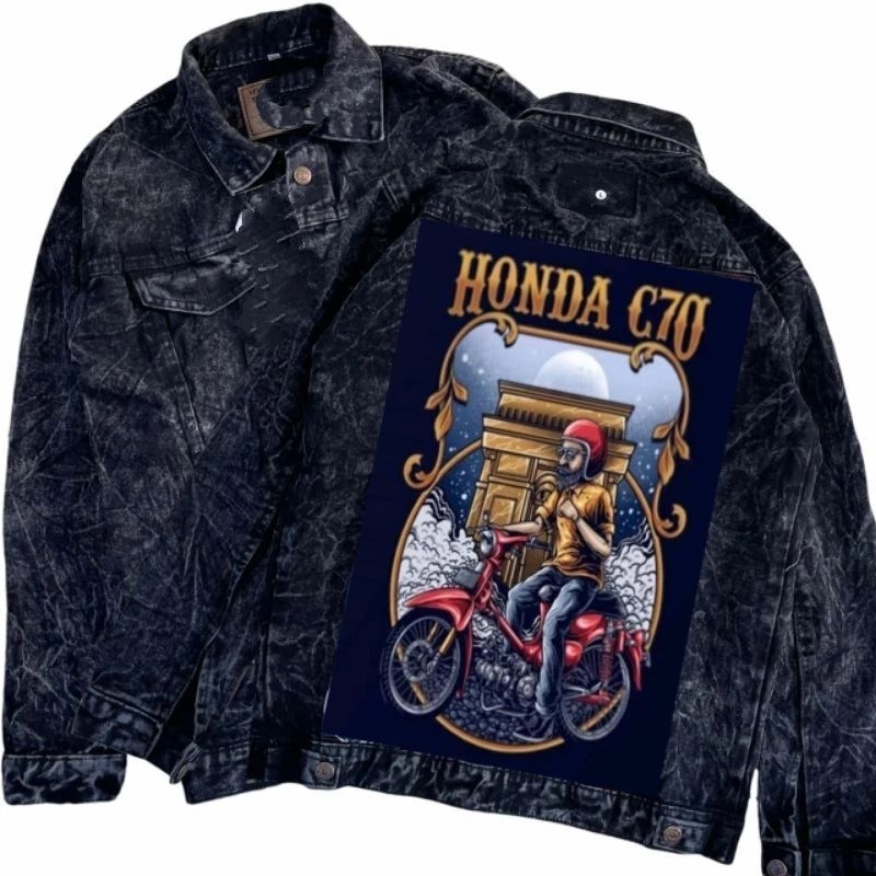 jaket honda c70 / jaket jeans printing gambar motor honda c70