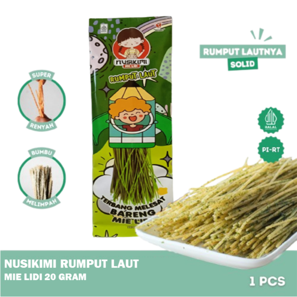 

Mie Lidi Jajanan Viral Snack Jadul Rasa Rumput laut ukuran 20 gram - NUSIKIMI