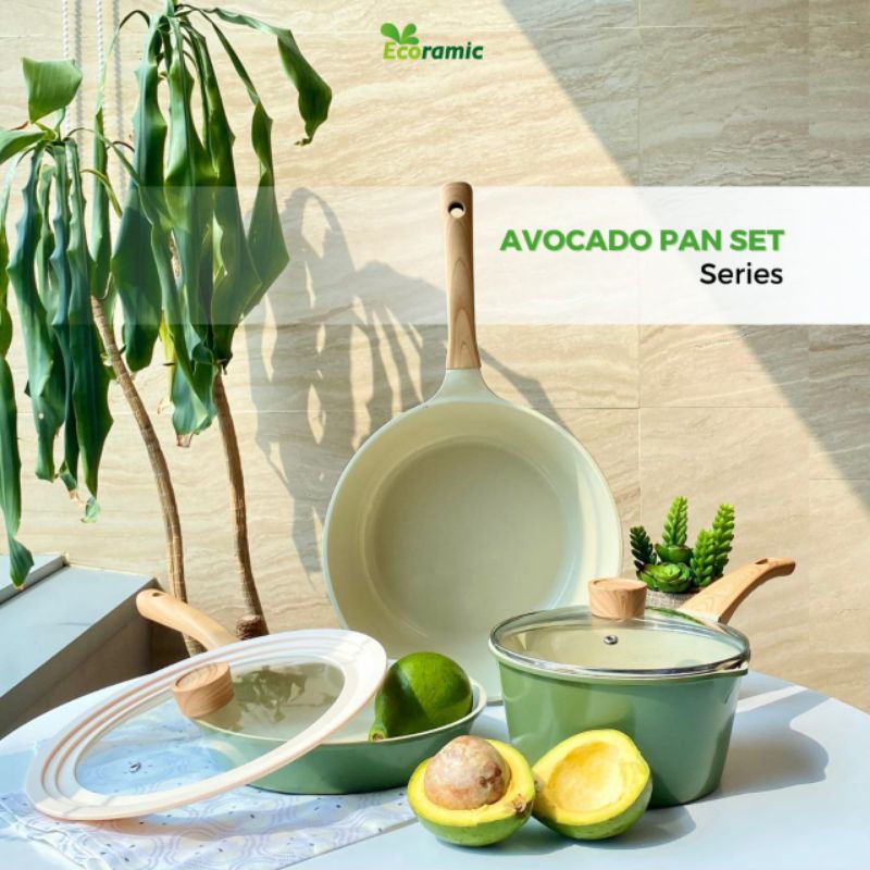 Ecoramic Avocado Pan Set Teflon Cookware