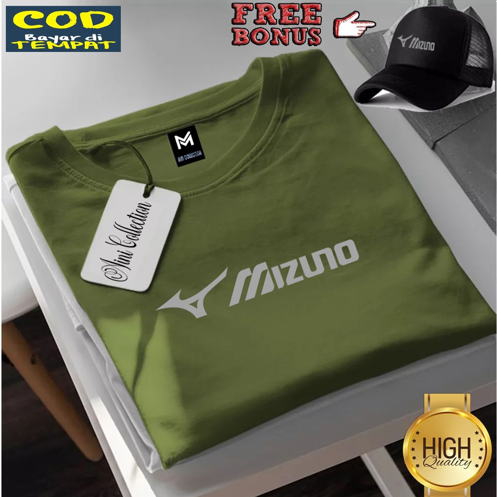Bonus Topi . Kaos Pendek Mizuno Lurus Silver Terbaru../ Terkeren 1805 < Baju Lengan Pendek Premium Q