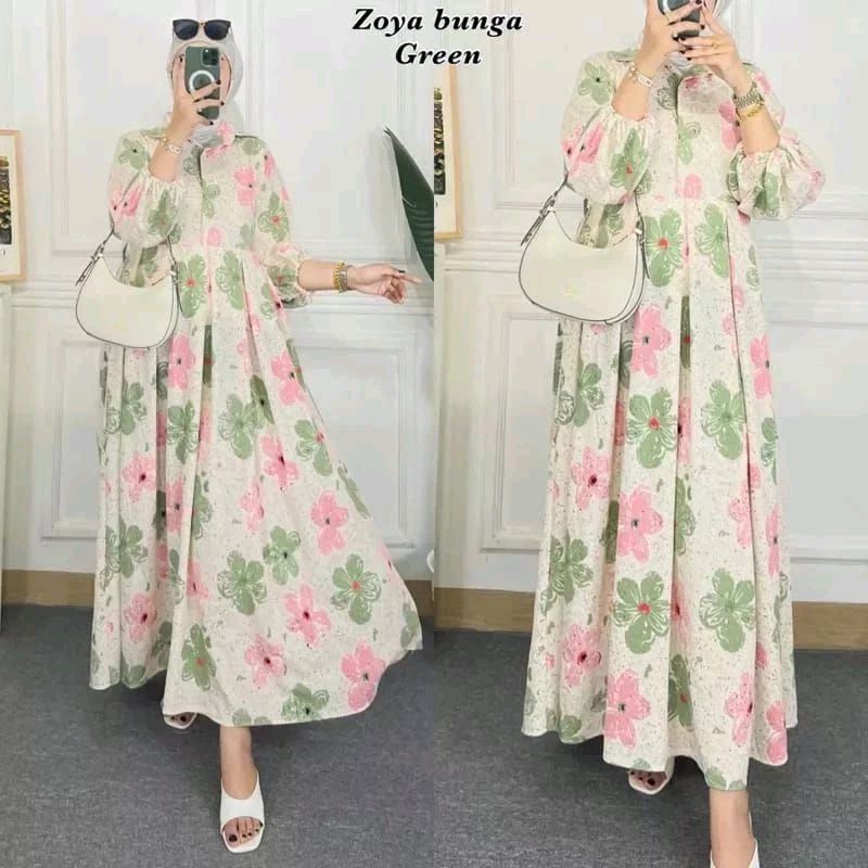 Gamis krinkell Zoya bunga Busui friendly terbaru maxy Dres terlaris