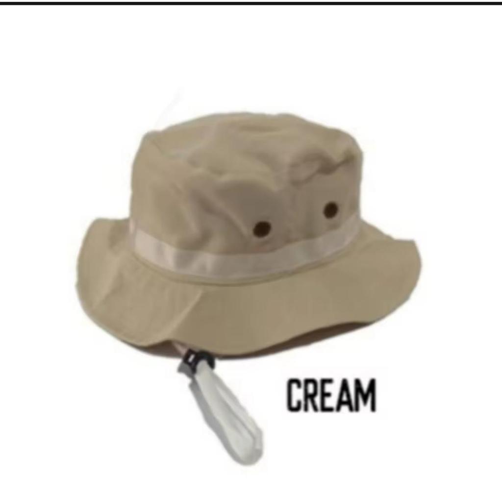 topi pria keren 2023 model topi bucket rimba loreng polos bahan twill