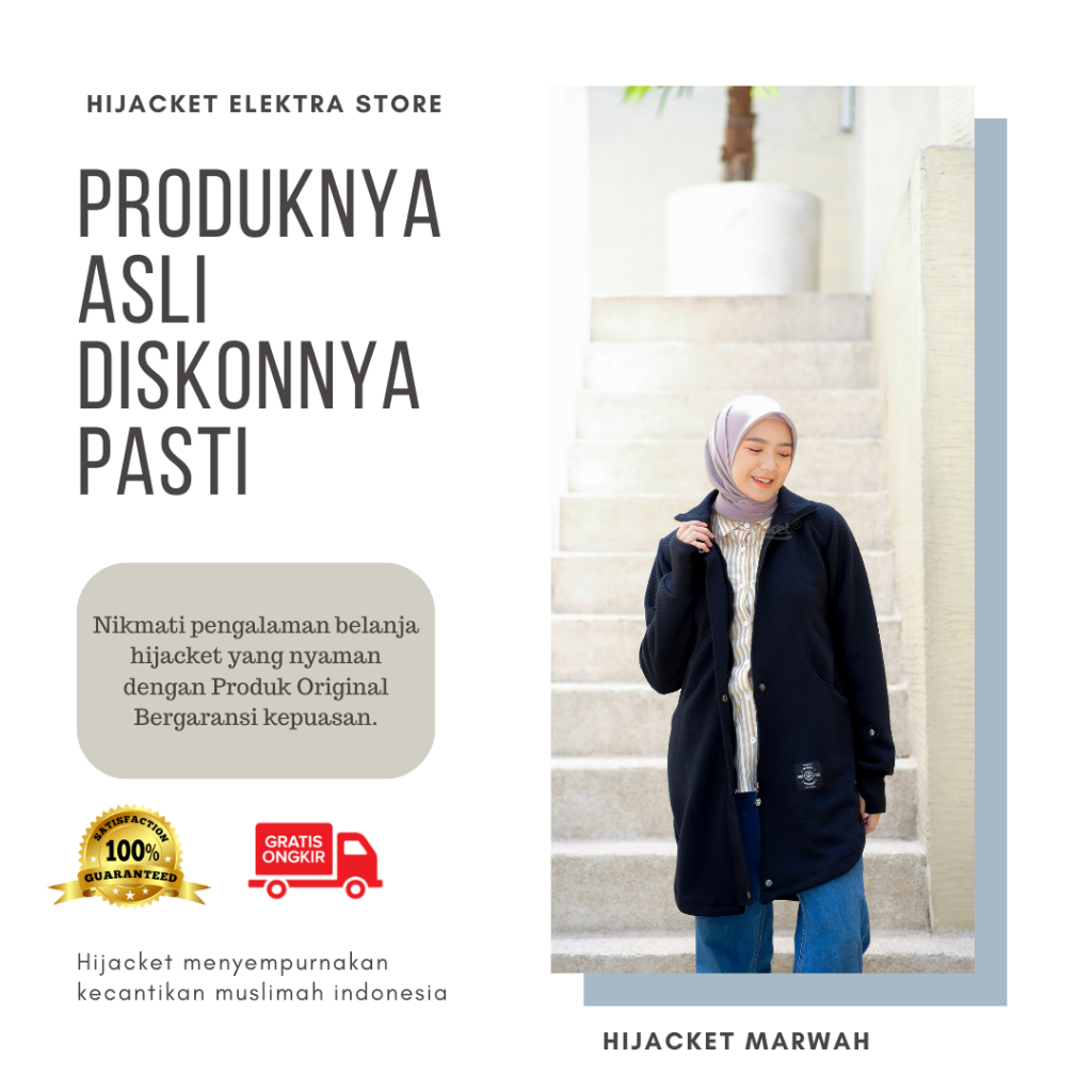 Hijacket Marwah Black Jaket Panjang muslimah Musim Dingin Jaket Model Korean Style