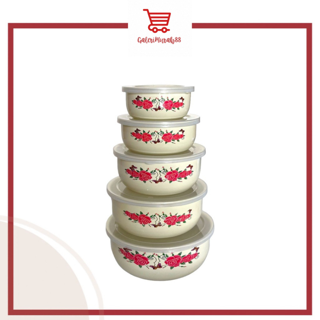 Rantang Susun 5pcs dan tutup / Toples Enamel 5set / Toples Bowl Pelangi 5 IN 1 Numan isi 5 K8-502 / 