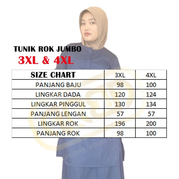 Baju Jaga Ok Tunik Rok Big Size 3XL 4XL Lengan Panjang Karet Bahan Toyobo