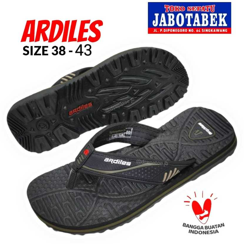 [COD] SANDAL SANTAI COWOK ARDILES JEPIT FULL KARET LENTUR HITAM ARMY SIZE 40 41 42 43 / SANDAL JEPIT