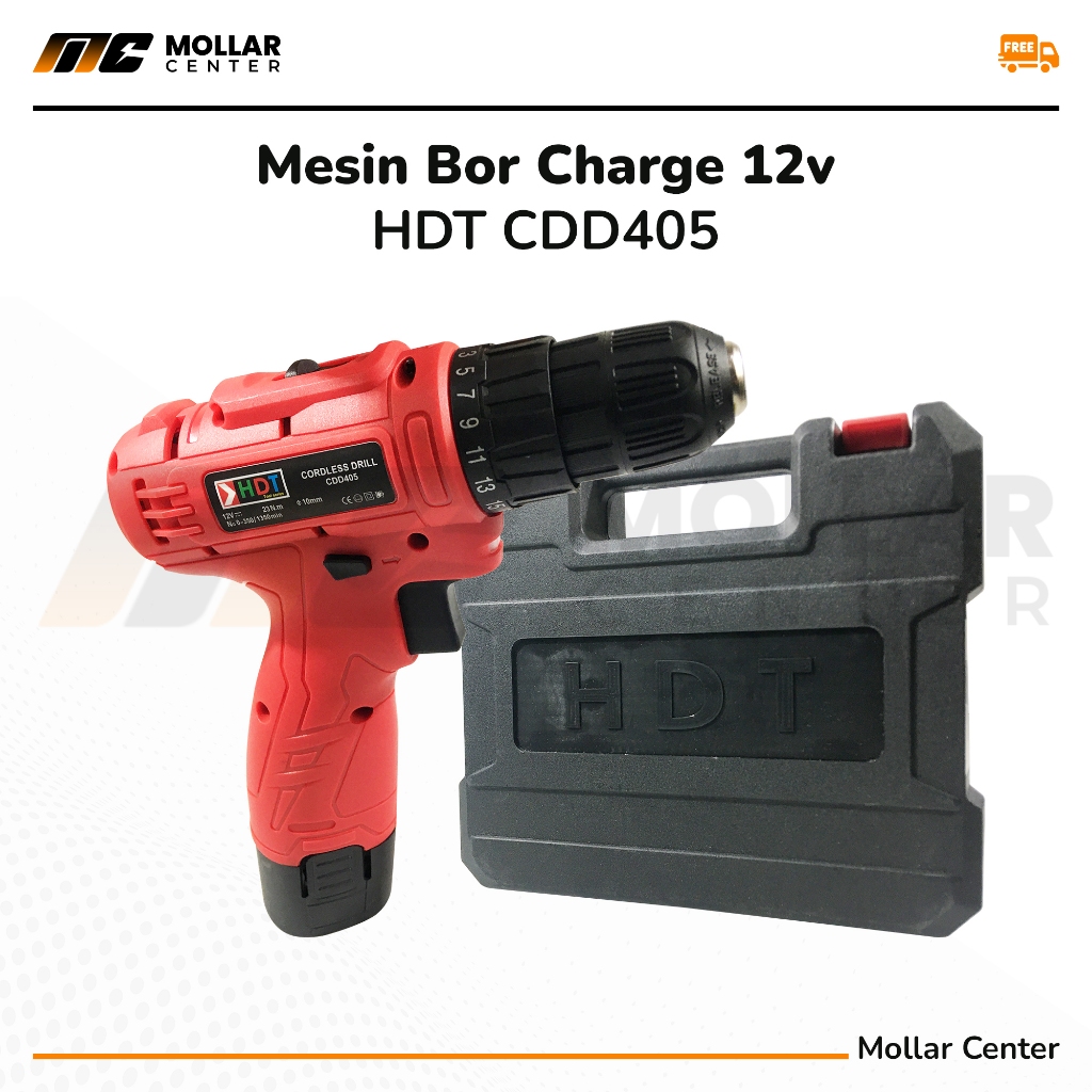 HDT CDD 405 MESIN BOR CORDLESS 10MM 2 BATTERY 12VOLT MERK HDT