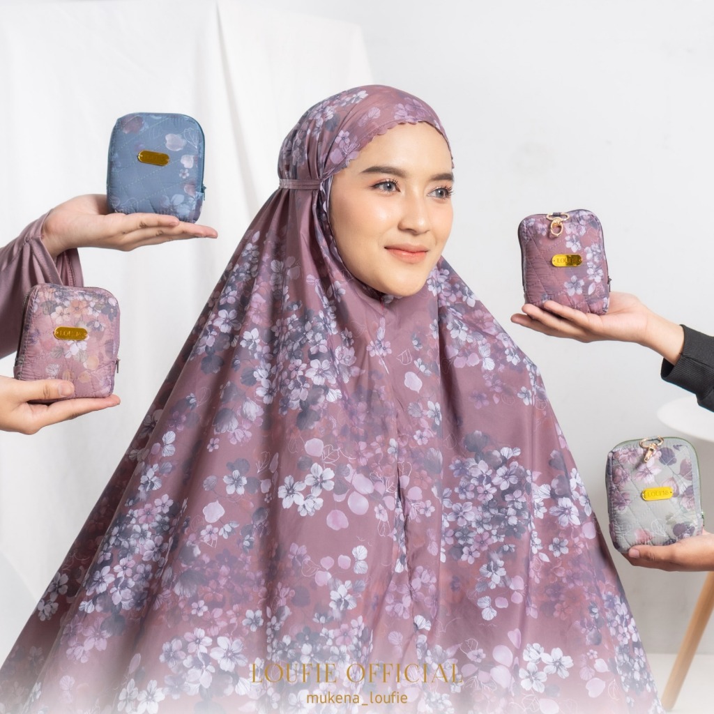 Mukena Traveling Mini Pouch Bahan Parasut motif Bunga