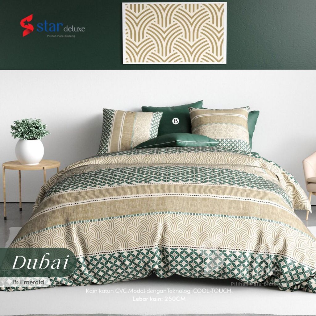 Sprei Katun Lokal Star Dubai - Motif Batik Hijau Coklat