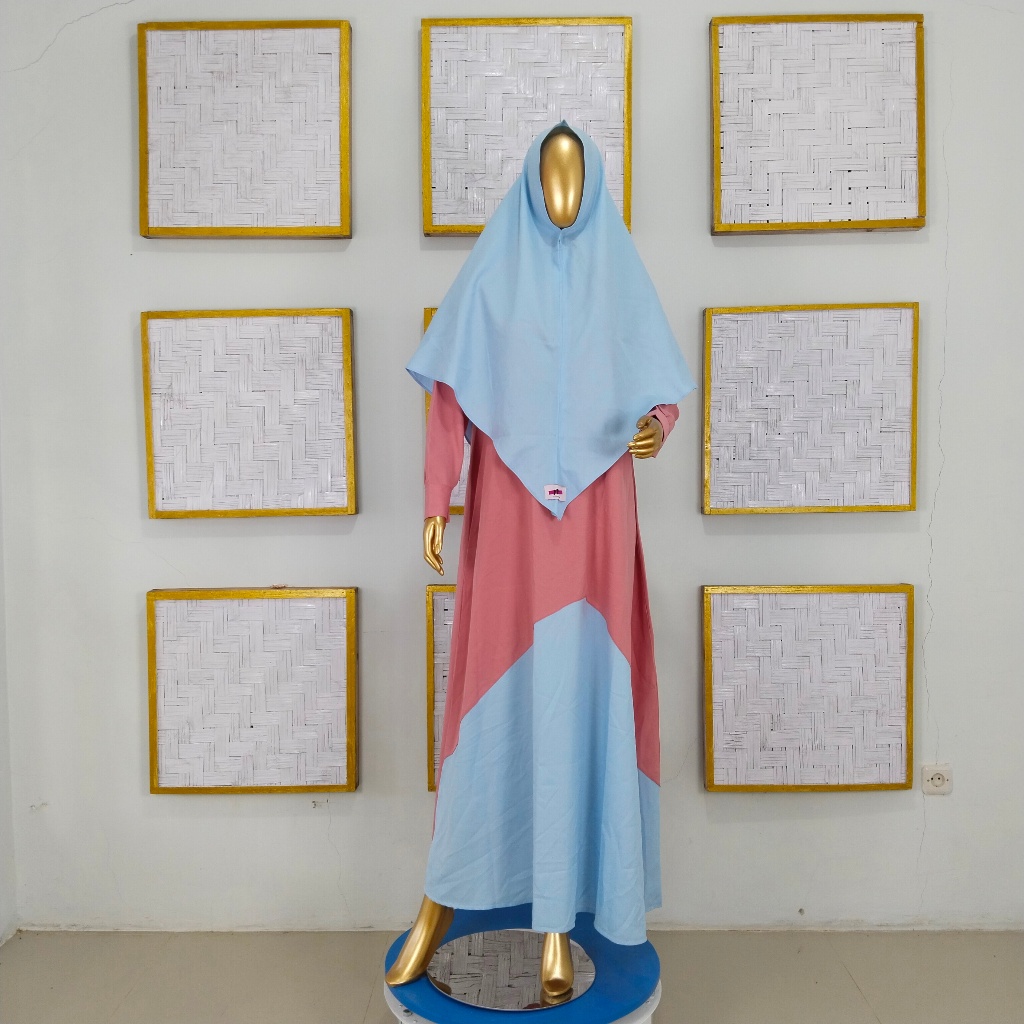 Gamis Wanita Plus Kerudung Premium Blue Sky Dusty