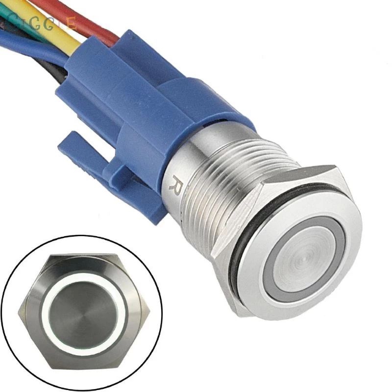 Saklar  Momentary LED White Stainless 16 mm  / saklar on/saklar reset/saklar bell