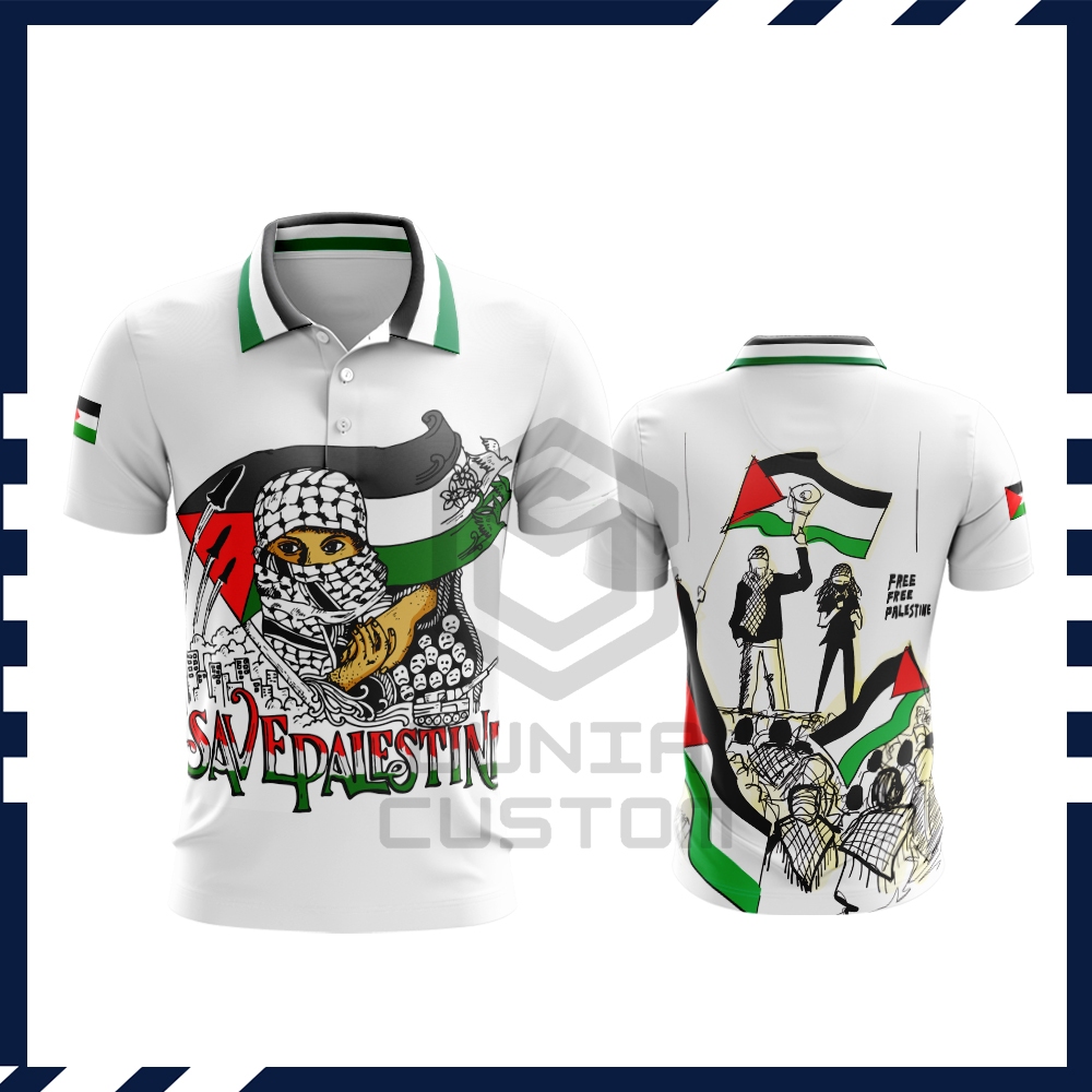 Baju Palestina / Kaos Polo Save Palestina / Kaos Baju Jersey Free Palestine Lengan Panjang Fullptint