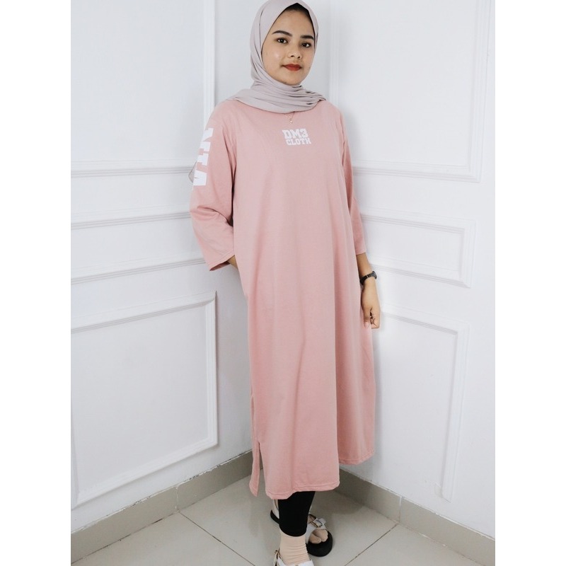 Midi Dress Terbaru DM3 MIDI DRESS BO S M L XL Dan XXL Bahan Kaos Katun Combed 24s Sablon Baju Gamis 