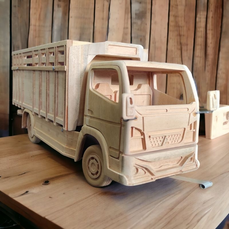 Truk Oleng Miniatur Kayu Canter Aesthetic Bukan Plastik Varian Buka Pintu Kabin