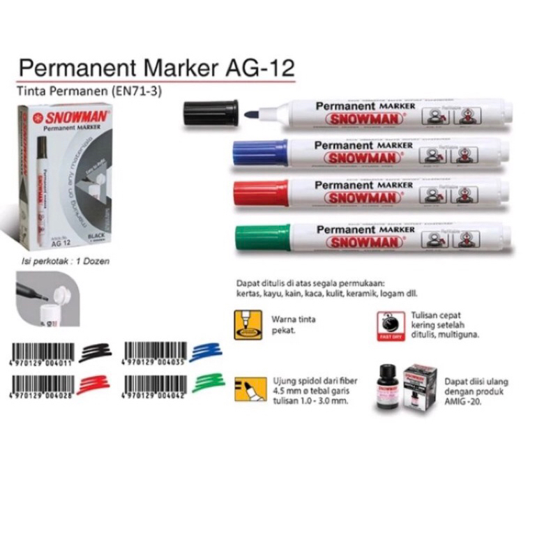 

Spidol Snowman Permanent AG-12 ( 1 pack / 12 )