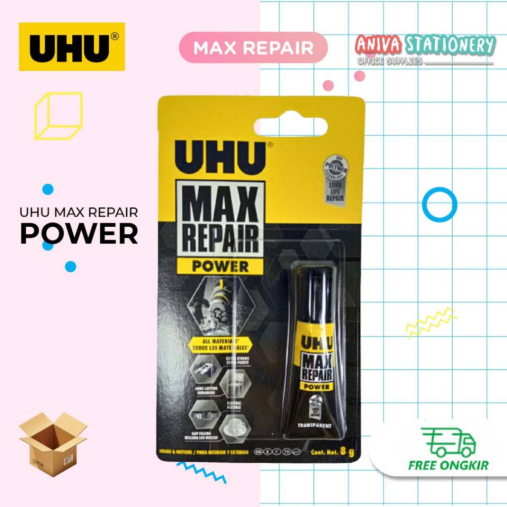 

UHU MAX REPAIR EXTREME ADHESIVE 8g LEM SUPER KUAT KACA BESI KULIT KAYU
