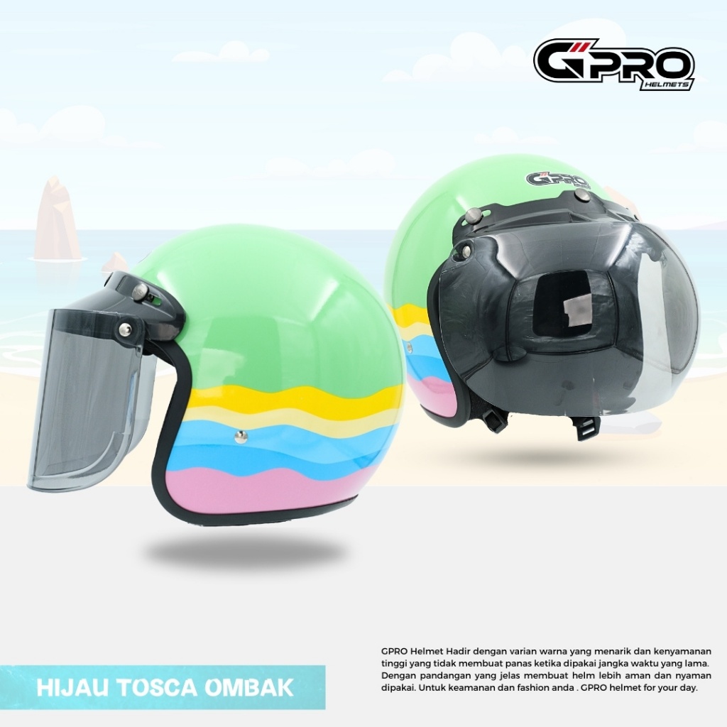 Gpro Helm Bogo Ombak Dewasa Full Leher Pria Wanita Cepol Model Terbaru SNI #15