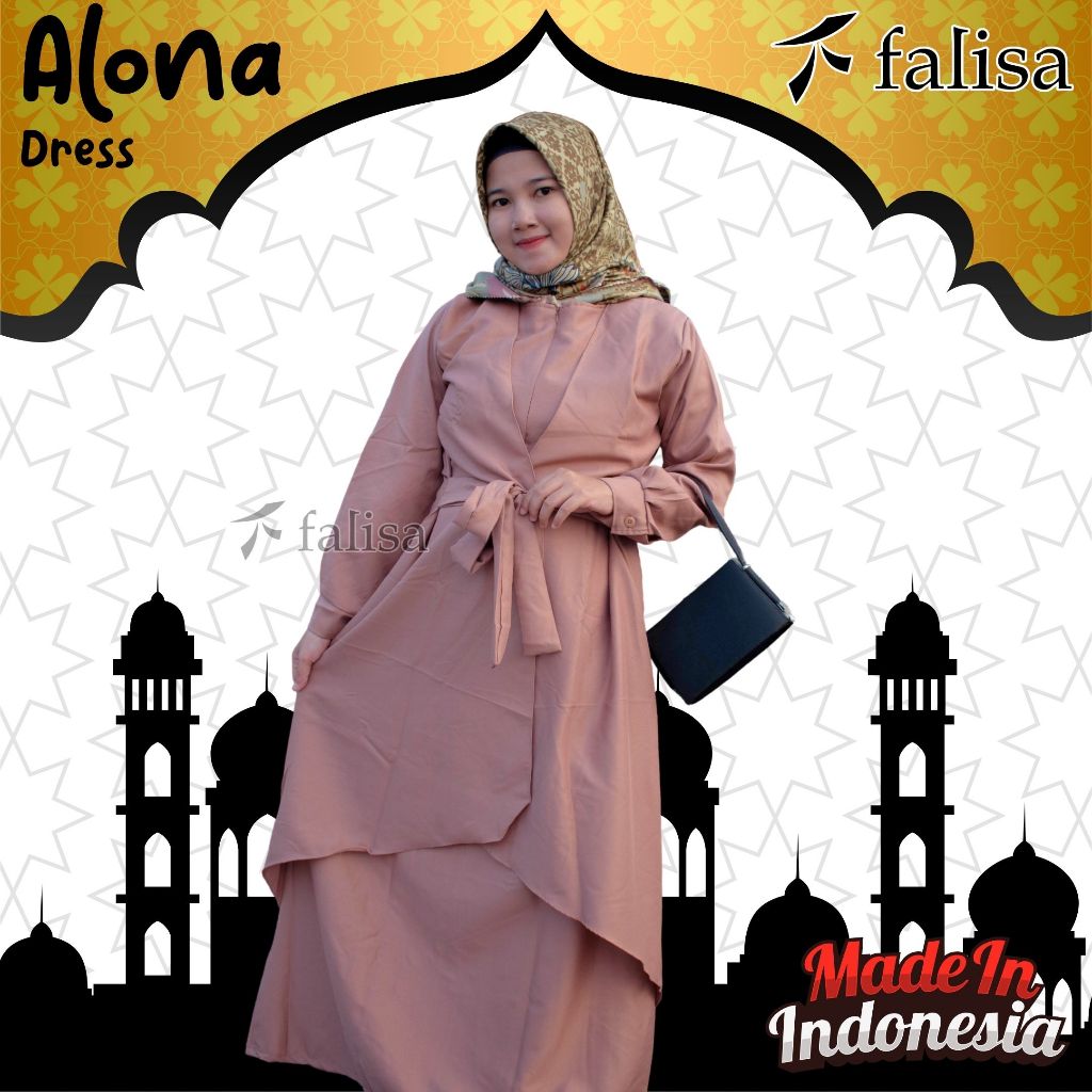 Dress Gamis FALISA Wanita Kekinian Terbaru Busui Elegan Mewah Gratis Ongkir Baju Muslim Lebaran Warn