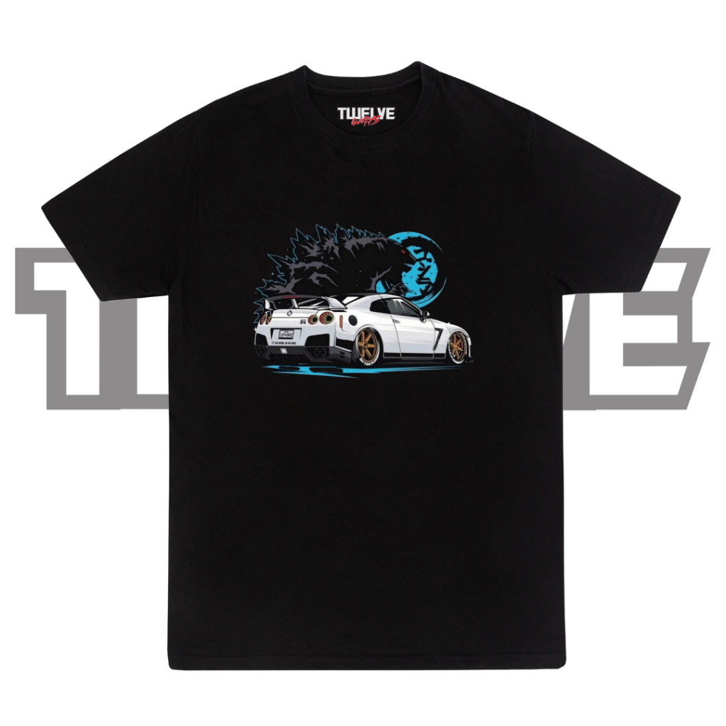 GODZILLA R35 NISSAN SKYLINE GTR Blue | Black Reguler T Shirt | Kaos JDM | Atasan Pria Wanita | Baju 