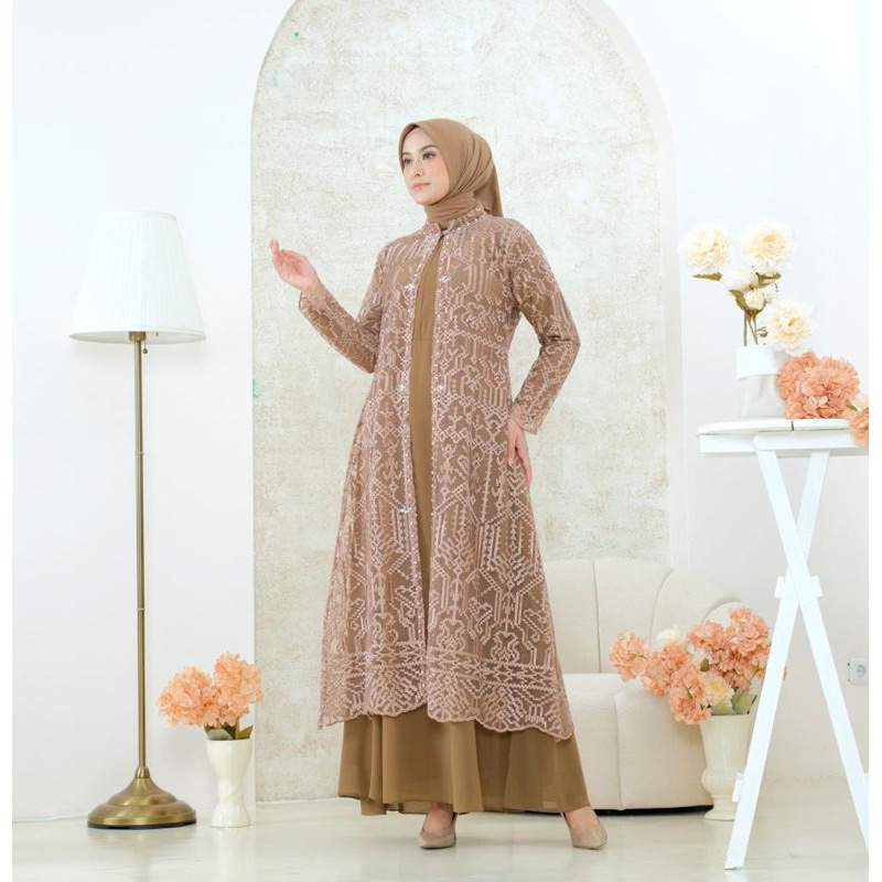 Gamis Outer Lepas Kirana | Gamis Long Cardigan Outer |Gamis Brukat| Gamis Pesta| Gamis Kondangan| Ga