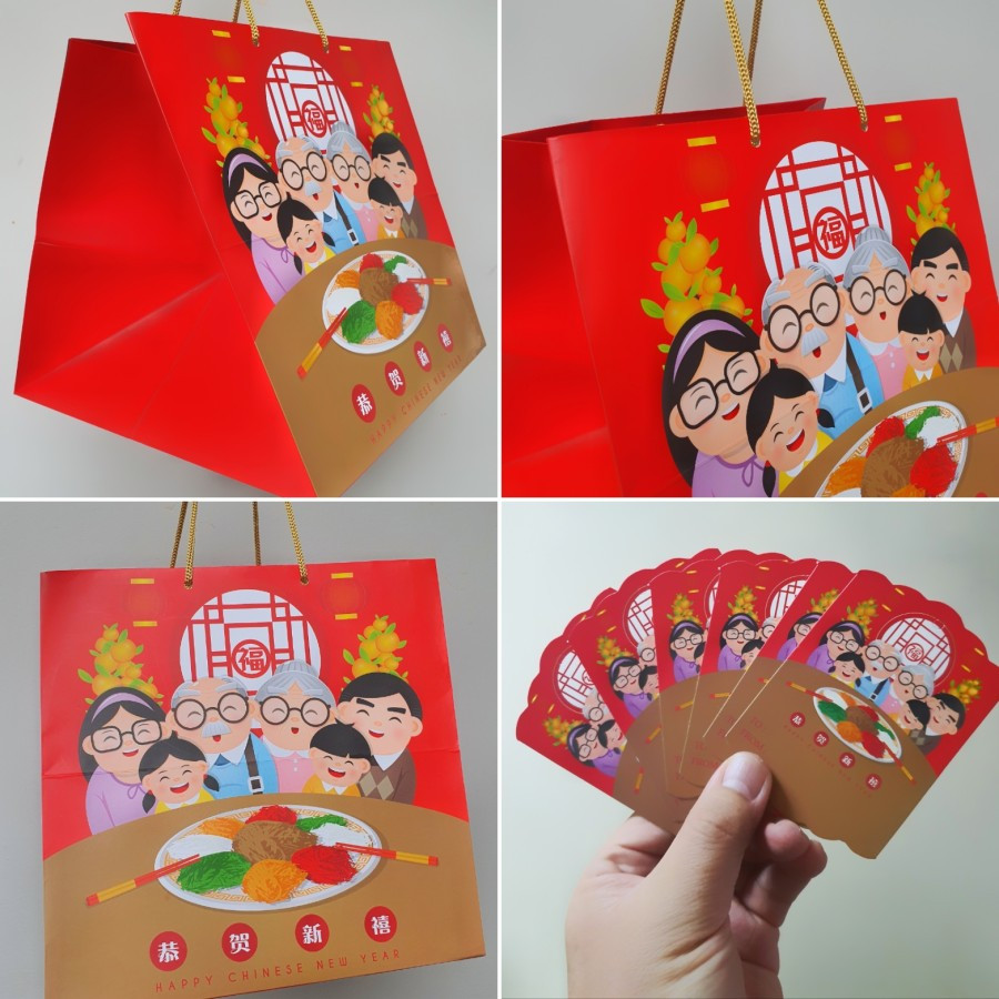 

(5 pcs) paperbag imlek size 27x27x27 cm design family dinner warna merah