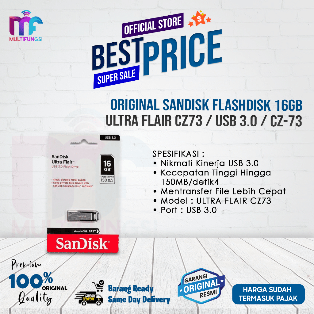 ORIGINAL SANDISK FLASHDISK 16GB ULTRA FLAIR CZ73 / USB 3.0 / CZ-73