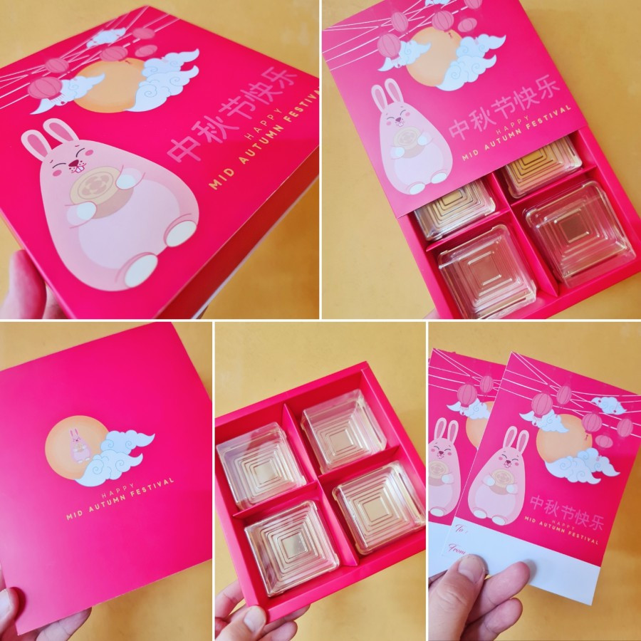 

( 5 Pcs ) Dus Mooncake 100 gr Sekat 4 Ukuran Dus 19 x 19 x 5 cm Mo0tif " Fat Rabbit " Box Natal Hampers Natal