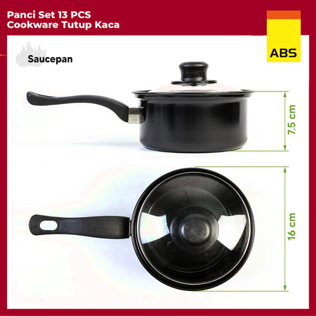 HOT DEALS Hongzhuo By ABS Panci Teflon Marble - 13 pcs Cookware Set Tutup Kaca Cookware Panci Set