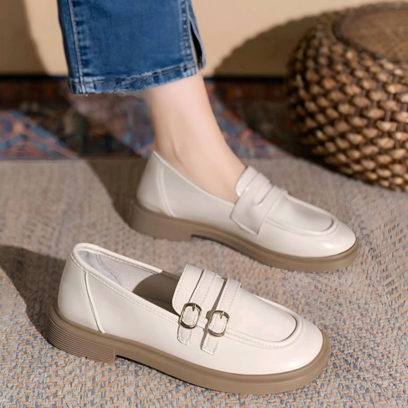 Sepatu Oxford Wanita Gesper Slip On Terbaru Ootd Remaja Kekinian Flat Shoes Kulit Docmart Cewek