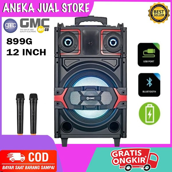 GMC 899G SPEAKER PORTABLE / AMPLI MEETING BLUETOOTH 12 INCH FREE 2 MIC WIRELESS