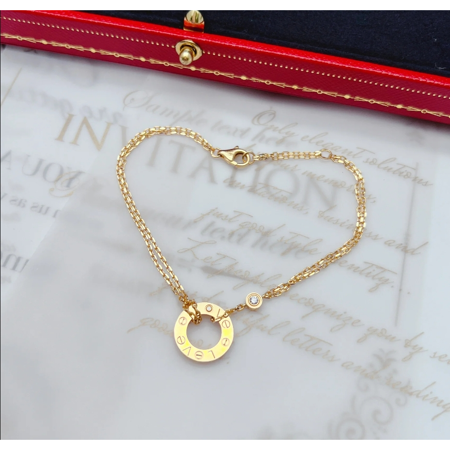 Gelang Emas 17K kue bulat berlian C-a-r emas putih emas rose gold Gelang