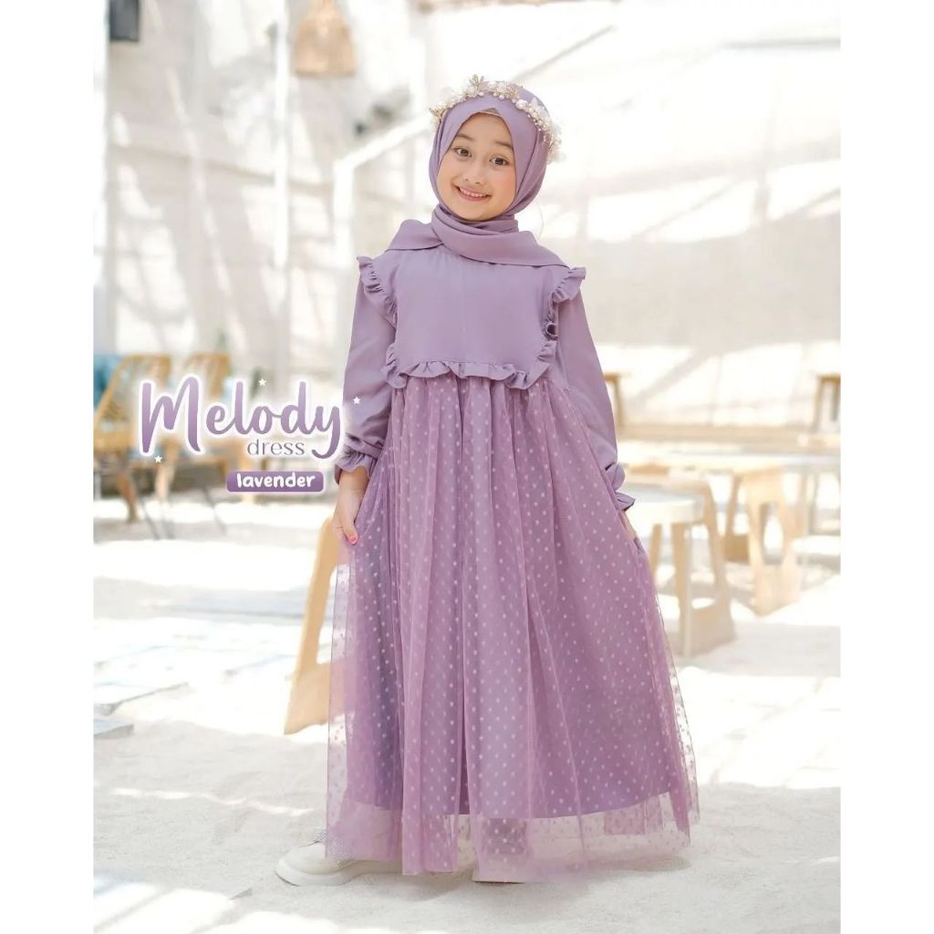 COD - Baju gamis anak lengan panjang mix tille dot mewah - Dress rampel mewah - busana muslim anak -