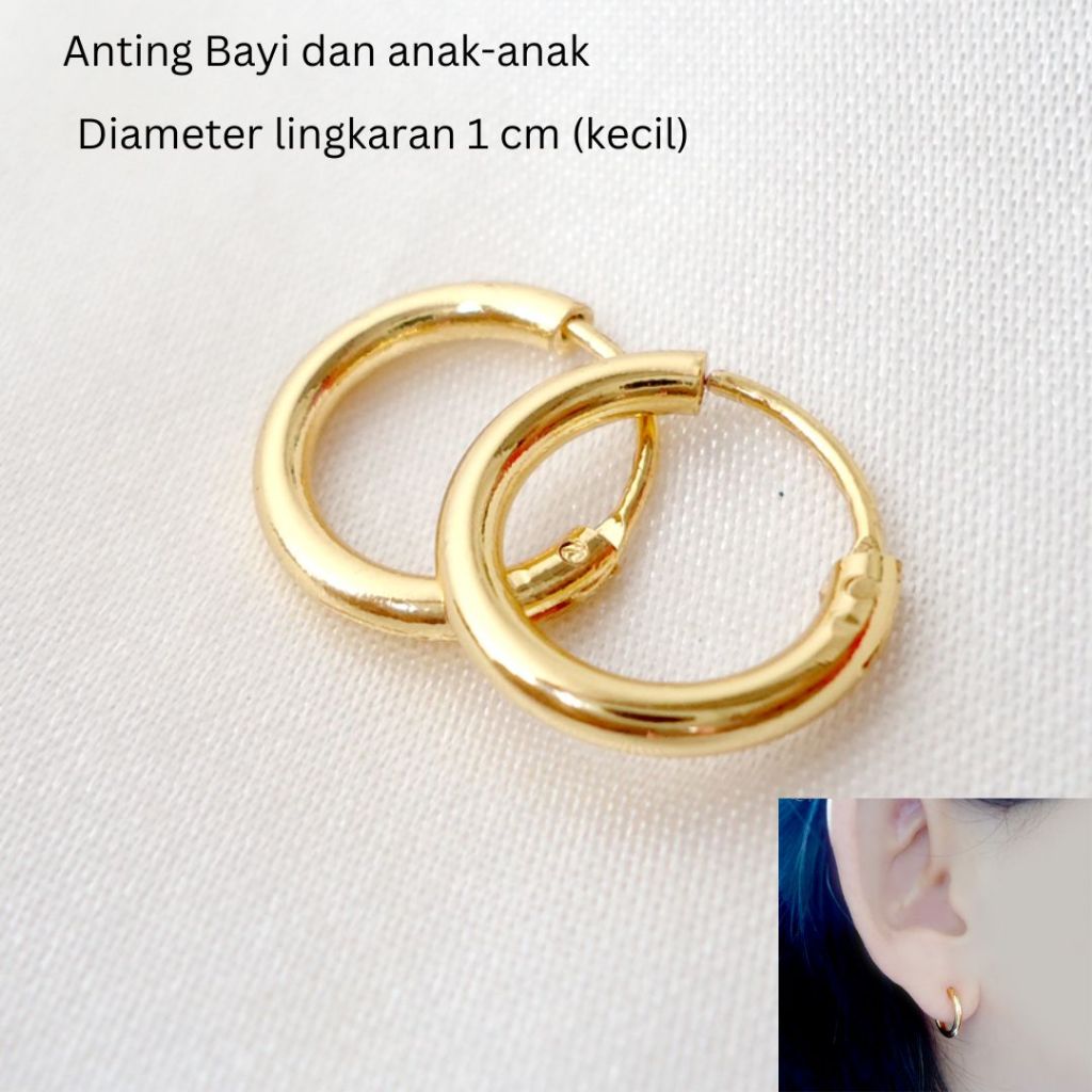 Anting Bayi Anak-Anak Xuping Model Gipsi Bulat Polos Lapis Emas