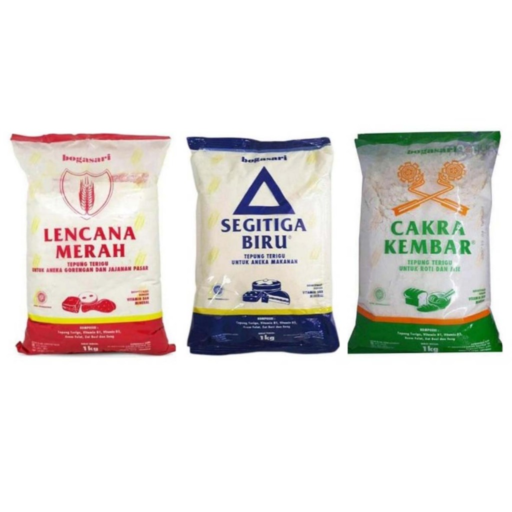 

tepung segitiga biru 1kg / tepung cakra kembar 1kg / tepung lencana merah 1kg / tepung protein rendah 1kg / tepung protein sedang 1kg / tepung protein tinggi 1kg / tepung serbaguna 1kg / tepung bogasari 1kg