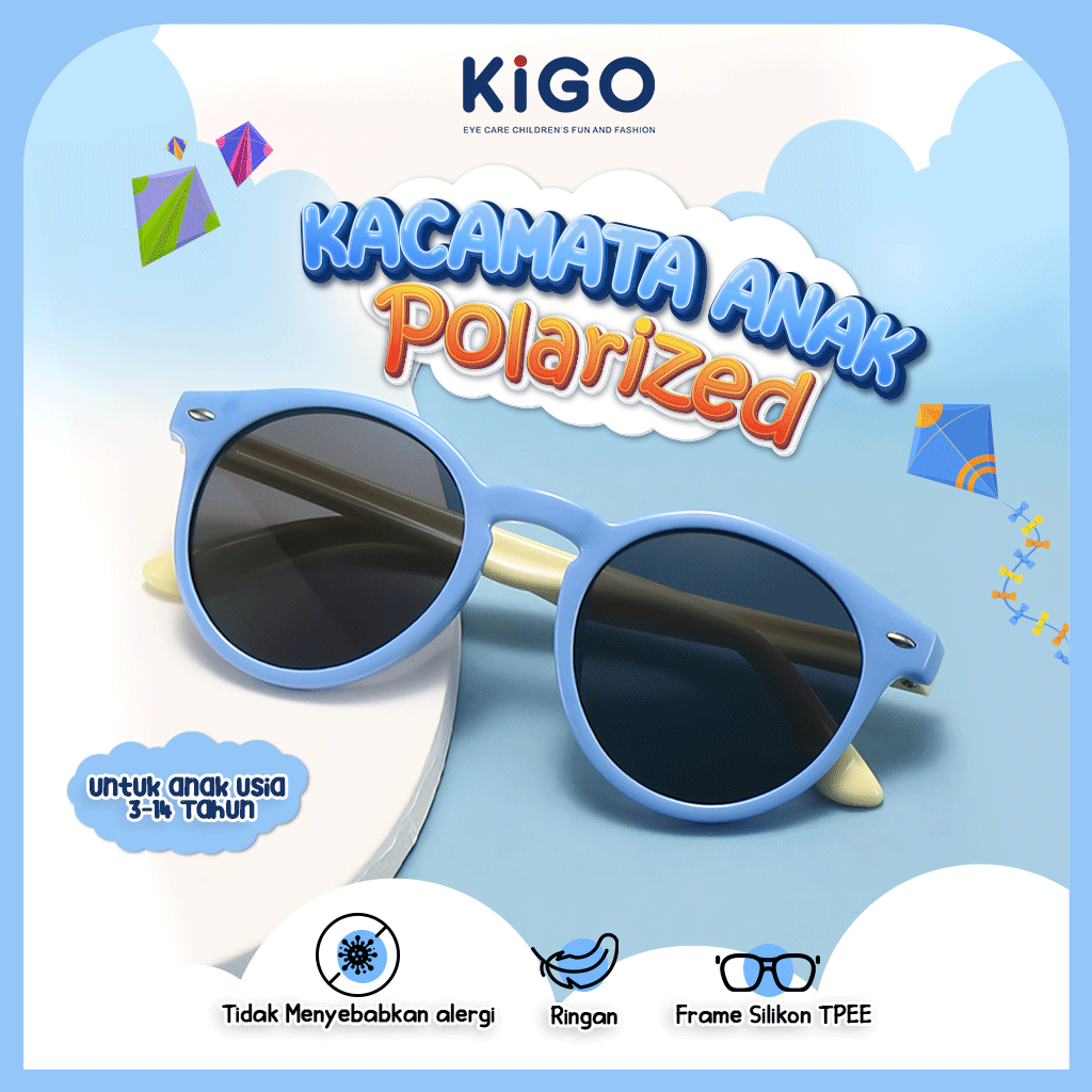 Kigo Kacamata Anak Sunglasses Hitam Bulat Polarized Korean Style TR-90 Anak Laki-Laki dan Perempuan 